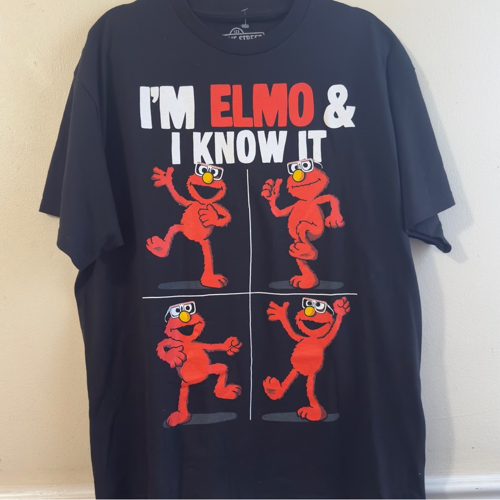 Sesame Street Black Elmo T-Shirt Size XL, “I’m Elmo & I Know It”